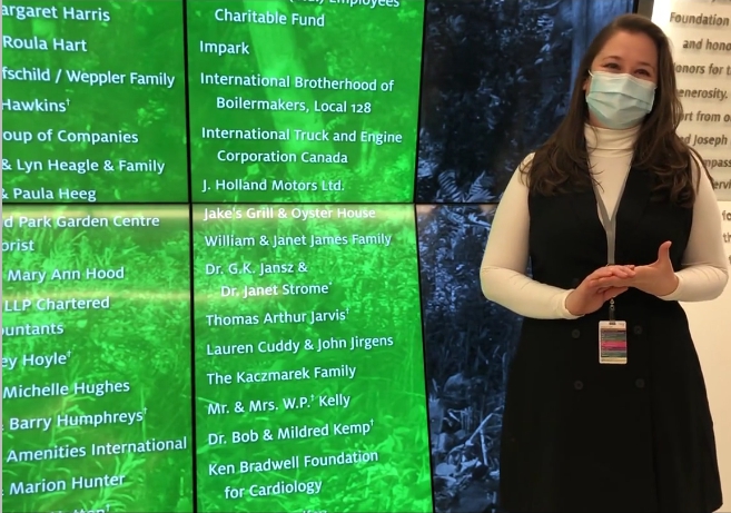 Nicole Boncheff and the Donor Board at Joseph Brant Hospital.
